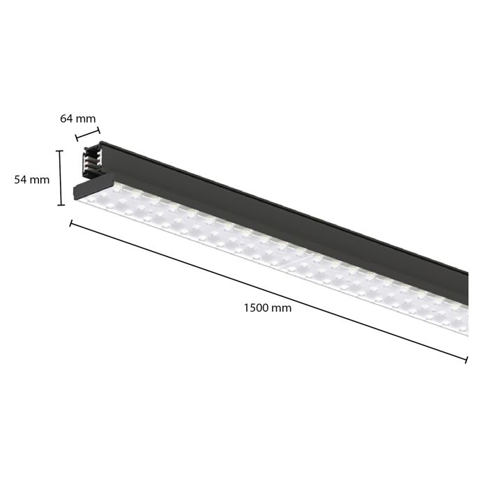 Luminaire sur rail triphasé noir Tora, 27W, 3000K, 150 cm, Pro