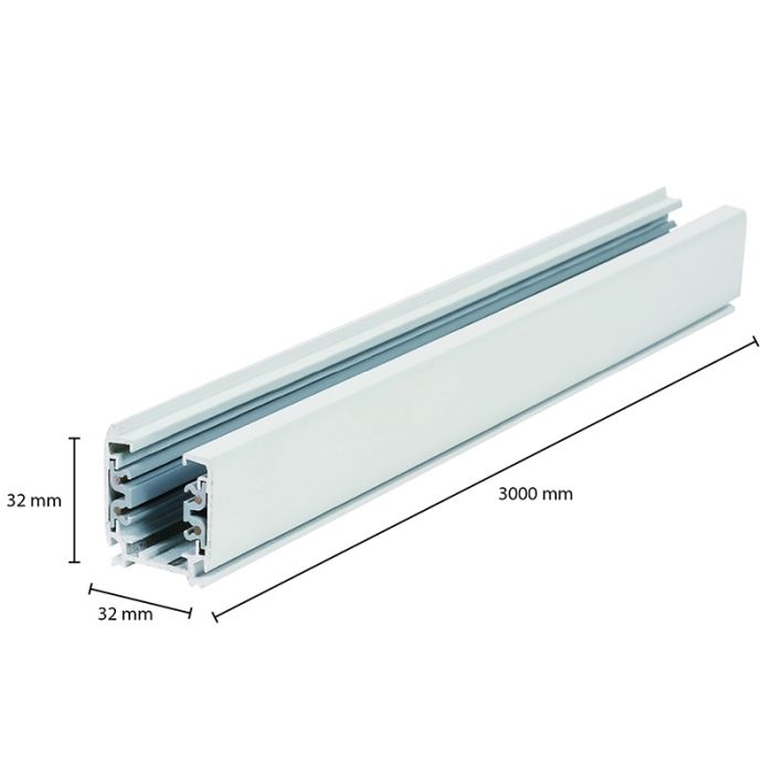 Rail triphasé, 3 mètres, blanc, Pro