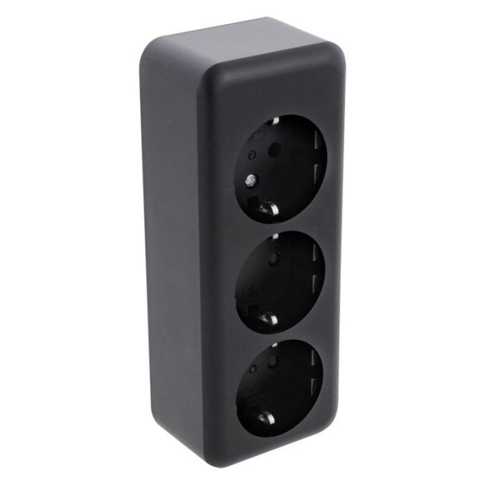 Prise de courant en saillie Q-Link 3 voies, avec protection enfants et contact de terre, noir