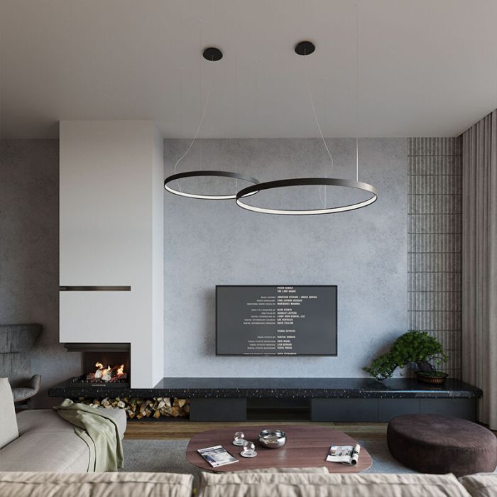 Suspension en aluminium noire, Ringo, 70W, 3000K LED