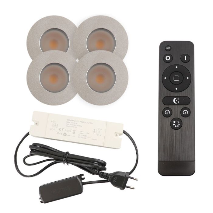 4 spots encastrés veranda chromé Dico, IP65, avec kit de connexion et télécommande
