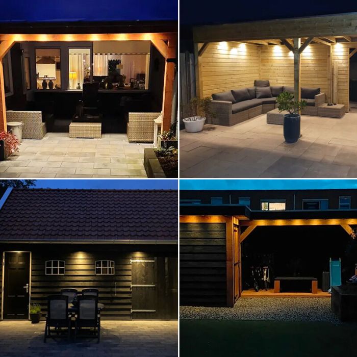 10 spots encastrés veranda noir Dico, IP65, avec kit de connexion et télécommande