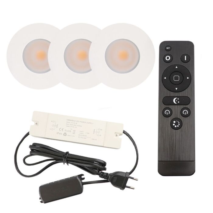 3 spots encastrés veranda blanc Dico, IP65, avec kit de connexion et télécommande
