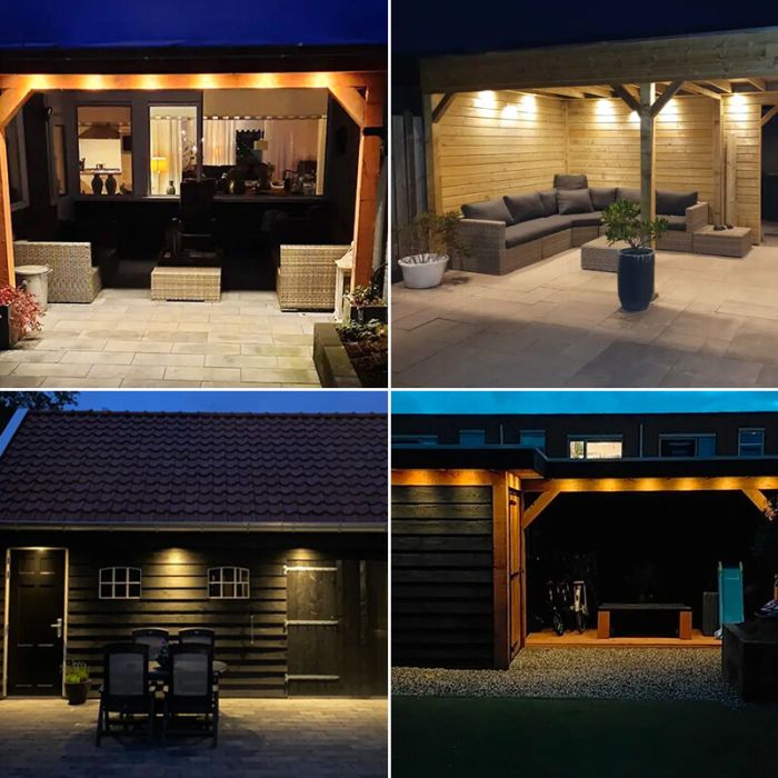 5 spots encastrés veranda carrés noir Dico, IP65, avec kit de connexion et télécommande