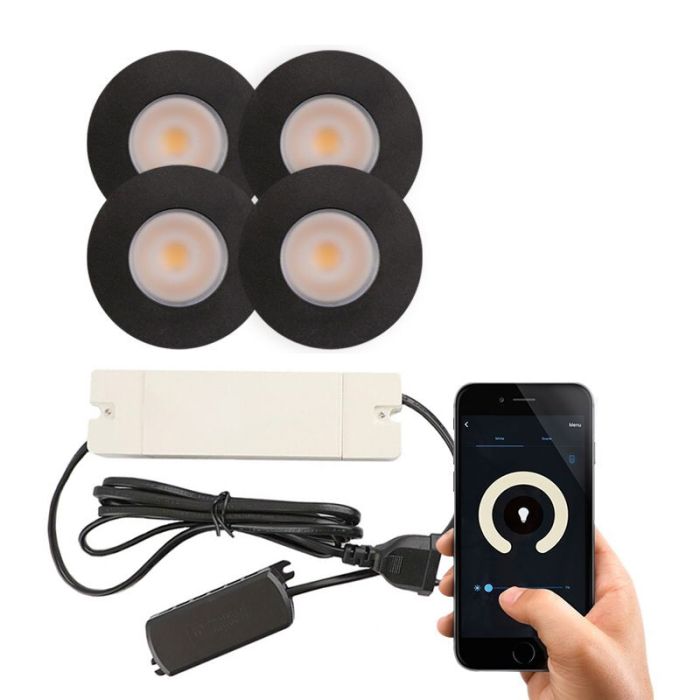 4 spots encastrés connectés veranda noir Dico, IP65, avec kit de connexion