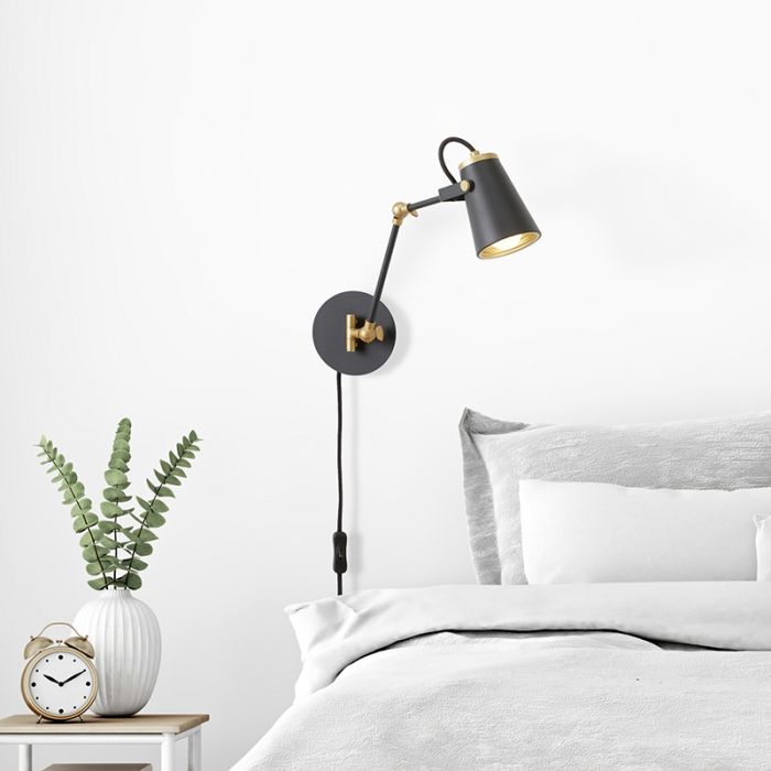 Applique murale moderne noire, Skals, avec interrupteur
