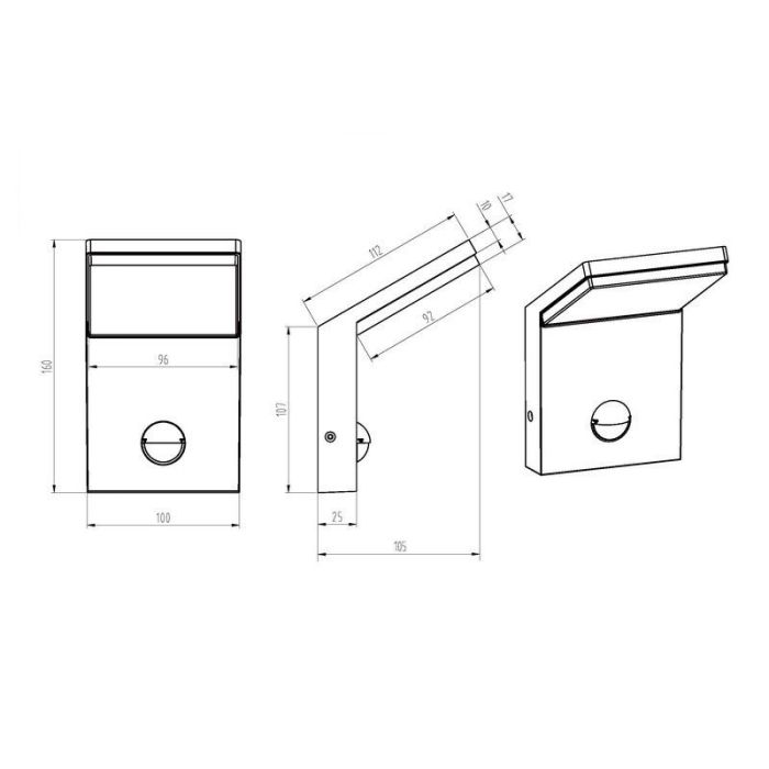 Applique extérieur avec détecteur de mouvement moderne anthracite, Solana, 9W, 3000K LED, IP54