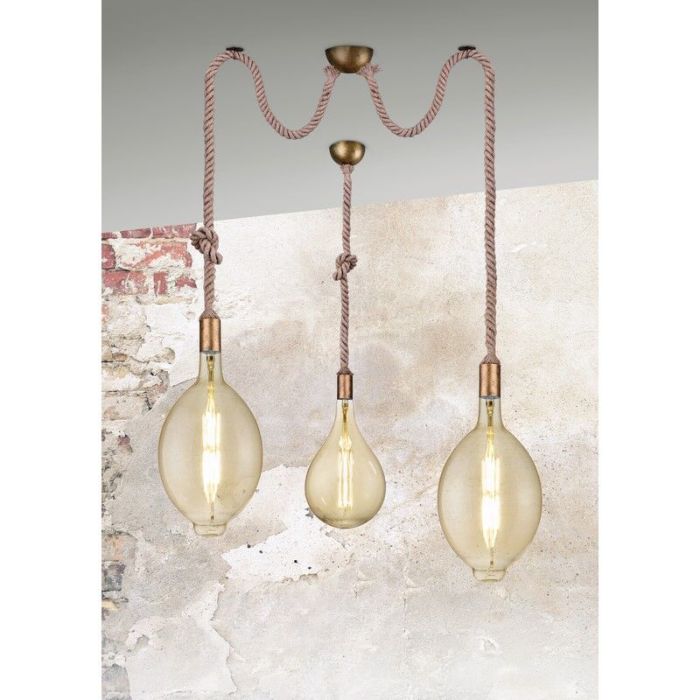 Suspension sans abat-jour rustique bronze, Inca