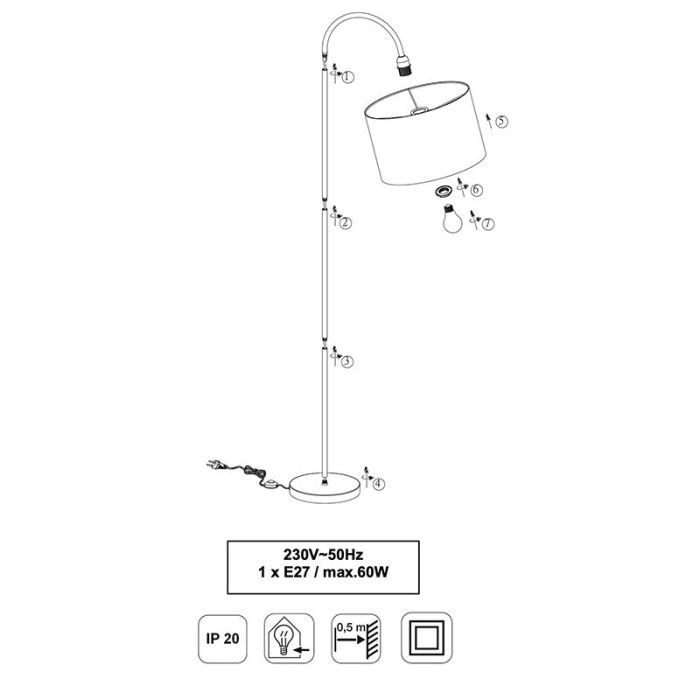 Lampadaire moderne noir, Jeany, avec interrupteur