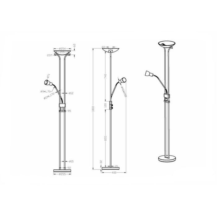 Lampadaire classique nickel, Selin, 4,5W, 3000K LED, avec interrupteur
