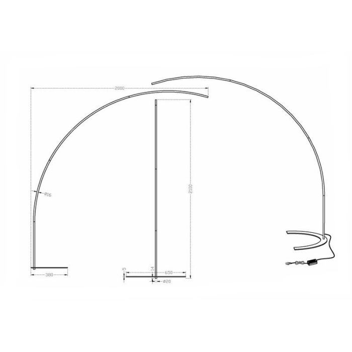 Lampadaire à arc moderne noir, Libro, 18W, 3000K LED, avec interrupteur