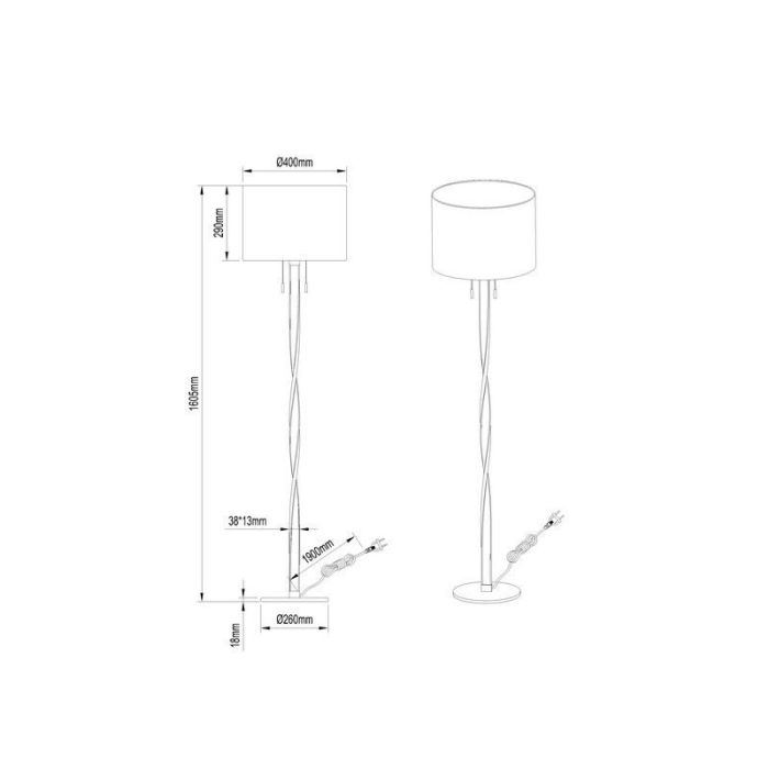 Lampadaire moderne nickel, Ramten, 7W, 3000K LED, avec interrupteur