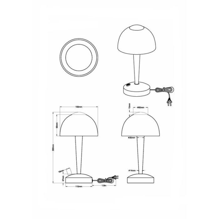 Lampe de table classique laiton, Daphne, 4W, 3000K LED, avec interrupteur