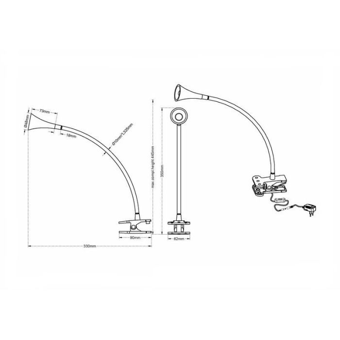 Spot à pince en plastique blanc, Yelaisa, 3W, 3000K LED, avec interrupteur