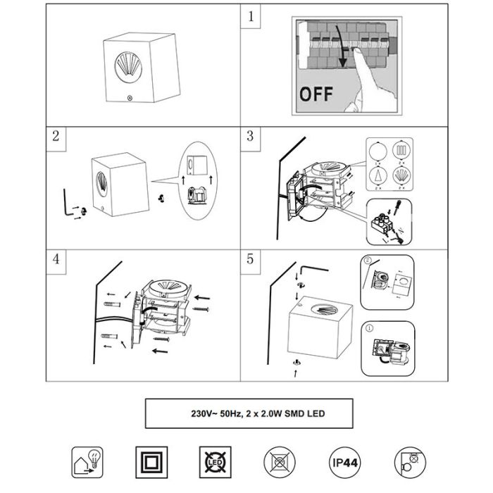 Luminaire extérieur design blanc, Sandby, 2W, 3000K LED, IP44