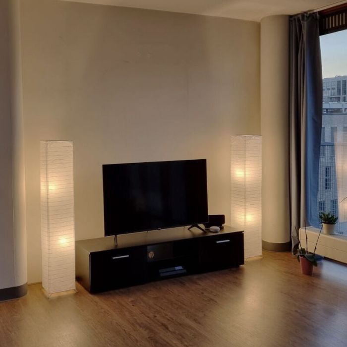 Lampadaire en papier blanc, Vien, avec interrupteur