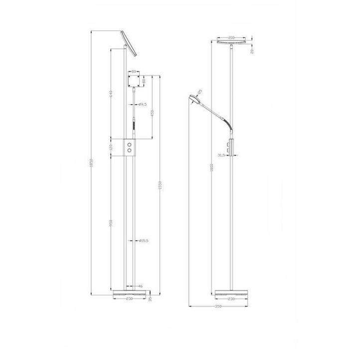 Lampadaire moderne nickel, Simon, 15W, 3000K LED, avec interrupteur