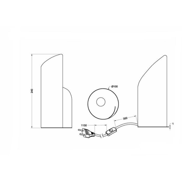 Lampe de table moderne noire, Berdine, avec interrupteur