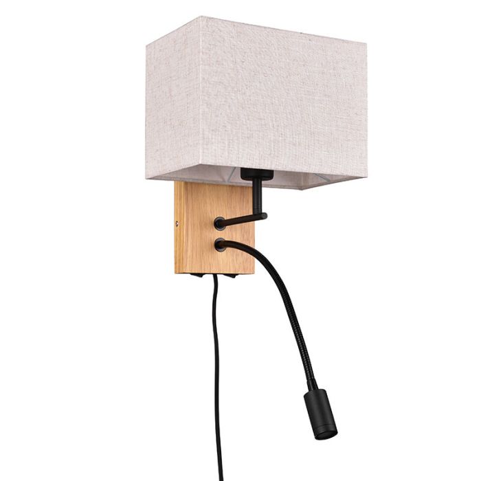 Applique murale en bois blanche, Fransien, avec interrupteur