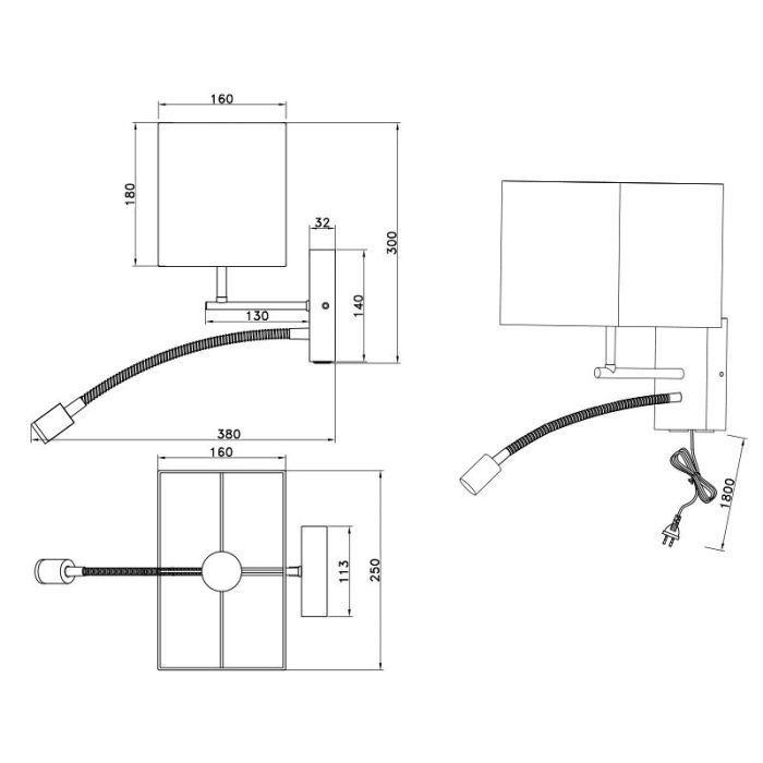 Applique murale en bois blanche, Fransien, avec interrupteur