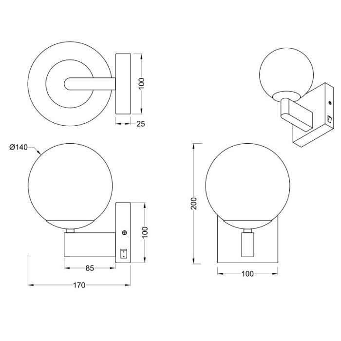 Applique salle de bain moderne noire, Eray, IP44