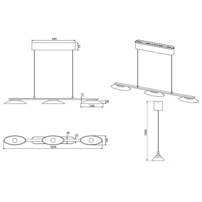 Suspension design laiton, Fenno, 9W, 3000K LED, gradable en 3 étapes