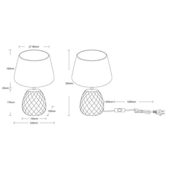 Lampe de table en céramique beige, Anderson, avec interrupteur