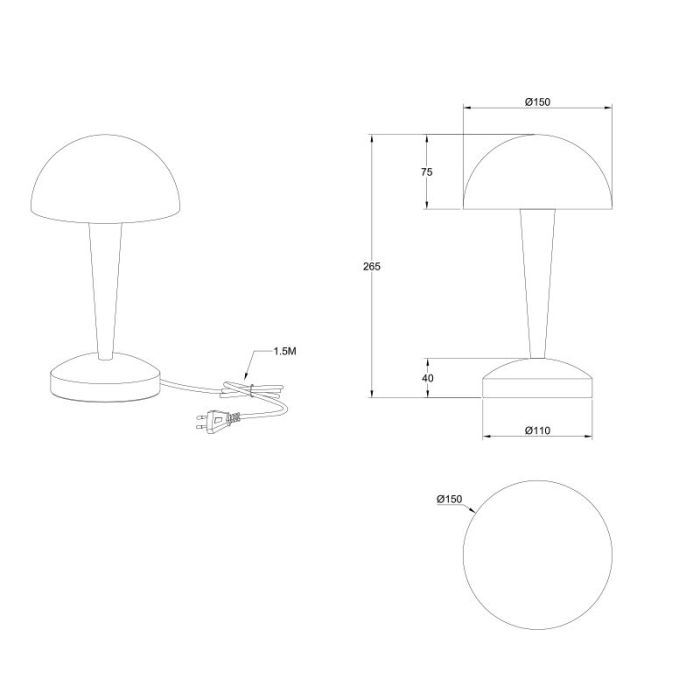 Lampe de table moderne taupe, Delila, avec variateur tactile