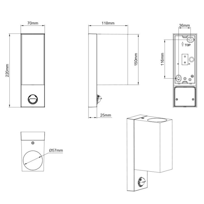 Applique extérieur avec détecteur de mouvement moderne anthracite, Laurien, IP44