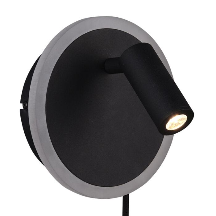 Applique murale moderne noire, Sirias, 5W, 3000K LED, avec interrupteur