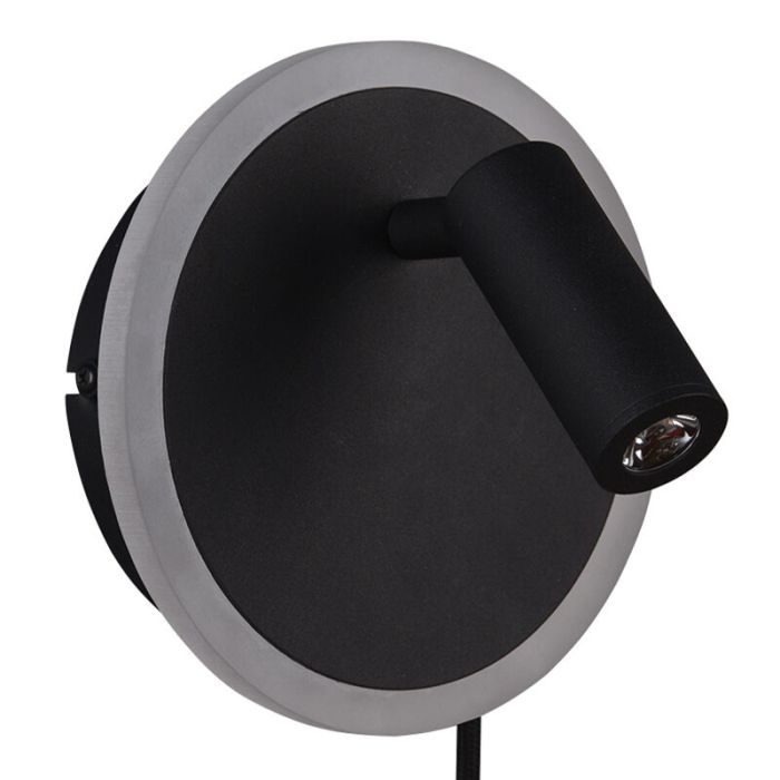 Applique murale moderne noire, Sirias, 5W, 3000K LED, avec interrupteur