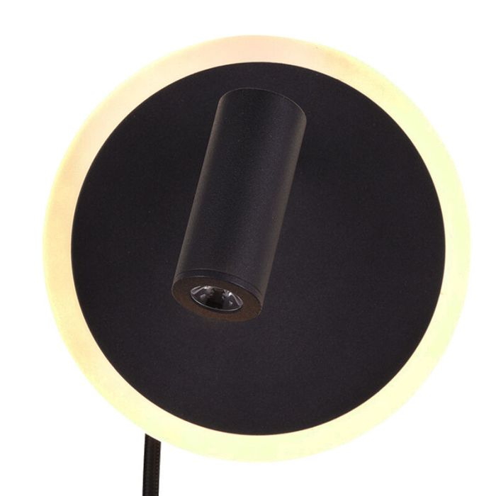 Applique murale moderne noire, Sirias, 5W, 3000K LED, avec interrupteur