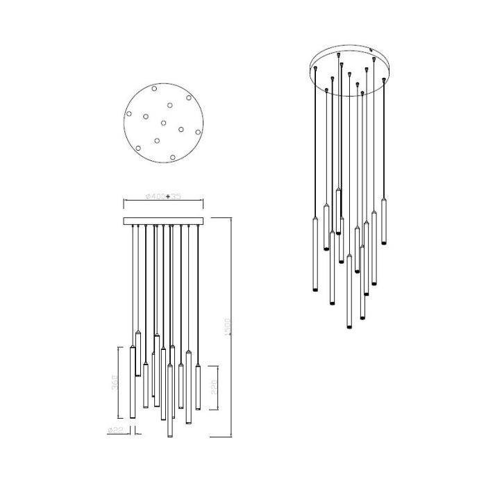 Suspension moderne noire, Jessamy, 2,5W, 3000K LED
