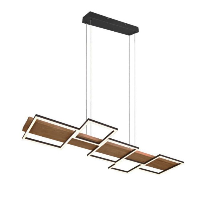 Suspension en bois marronne, Justian, 42W, 3000K LED, gradable en 3 étapes