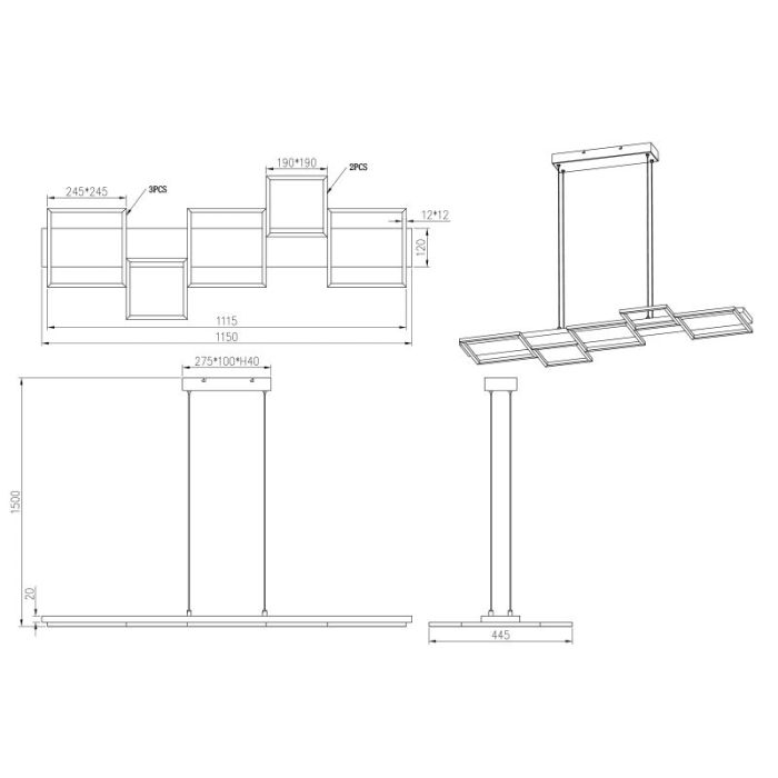 Suspension en bois marronne, Justian, 42W, 3000K LED, gradable en 3 étapes