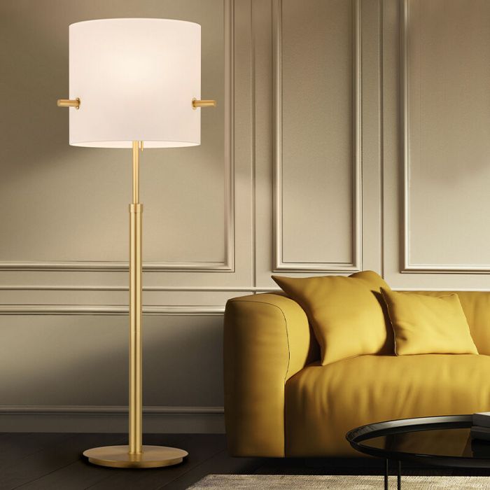 Lampadaire en métal laiton, Myke, avec interrupteur à tirette