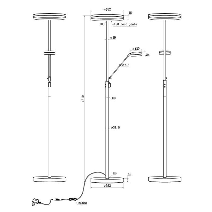 Lampadaire liseuse moderne nickel, Marjon, 35W, blanc chaud à froid réglable LED, avec variateur tactile
