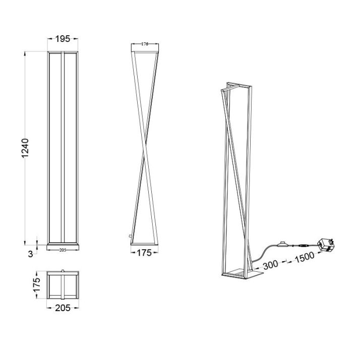 Lampadaire moderne noir, Chadi, 26W, blanc chaud à froid réglable LED