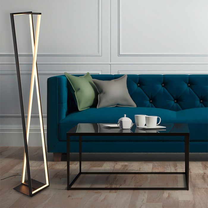 Lampadaire moderne noir, Chadi, 26W, blanc chaud à froid réglable LED