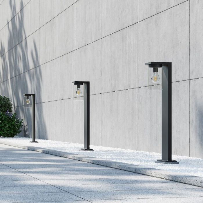 Lampadaire extérieur avec capteur crépusculaire moderne noir, Yves, IP44