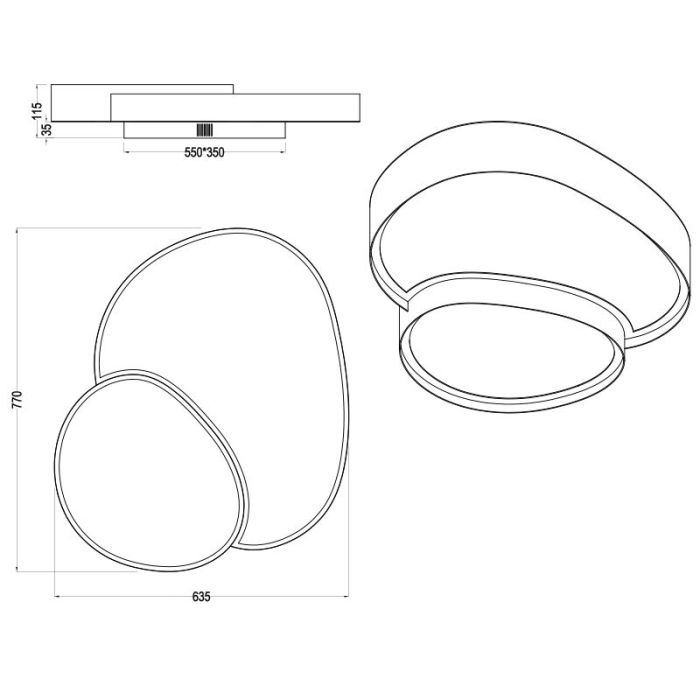 Plafonnier en métal doré, Merwin, 51W, blanc chaud à froid réglable LED