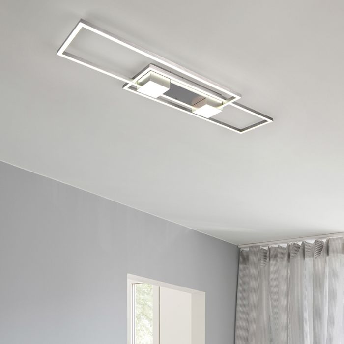 Lampe plafond design nickel, Sohaib, 37W, blanc chaud à froid réglable LED, gradable en 3 étapes