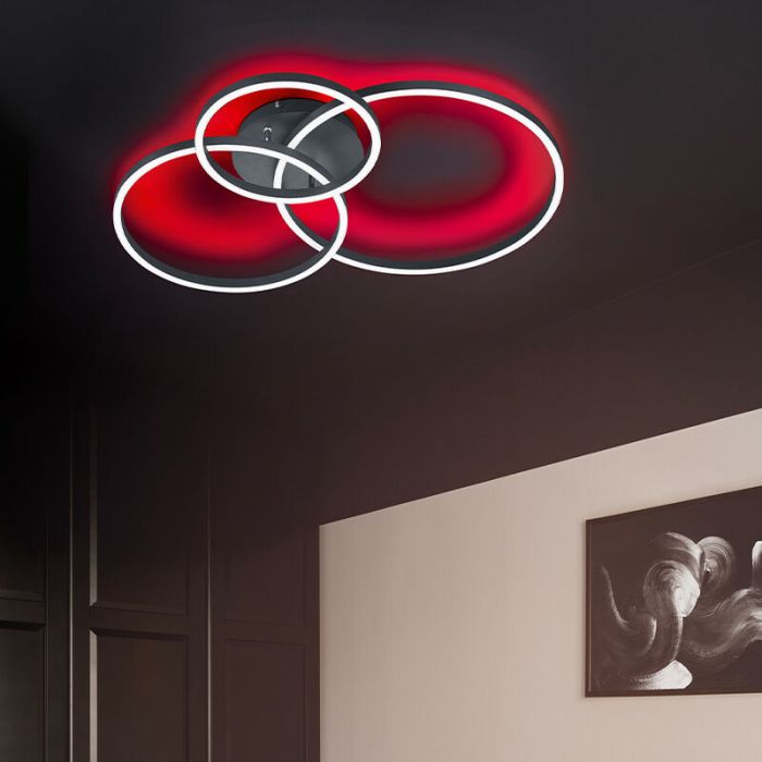 Lampe plafond moderne noire, Elze, 28W, RGBW LED, avec télécommande