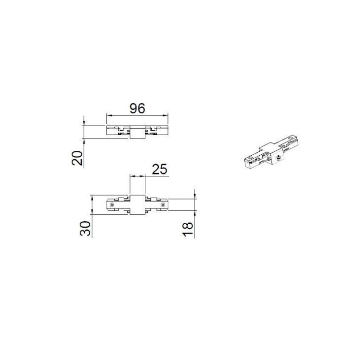 Pièce d'accouplement pour éclairage sur rail biphasé, plastique, blanc