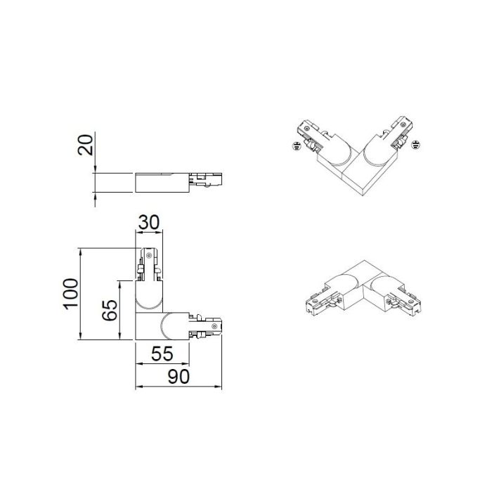 Pièce d'angle avec conducteur de protection extérieur, gris