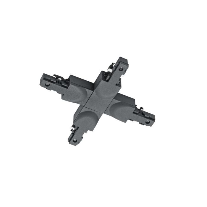 Connecteur croisé pour éclairage sur rail biphasé, plastique, noir