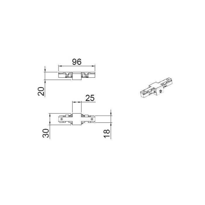 Isolateur pour éclairage sur rail biphasé, plastique, gris