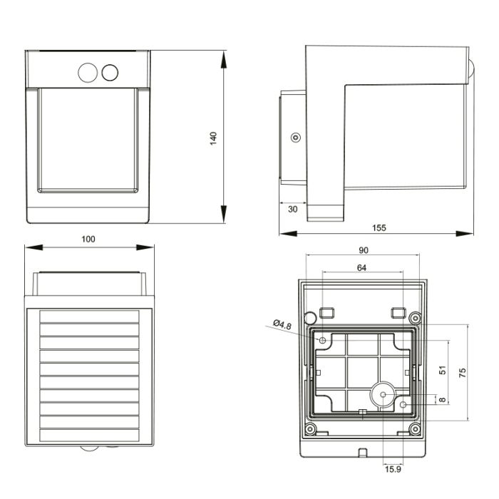 Applique solaire extérieur moderne noire, Kadija, 5,5W, 4000K LED, IP44