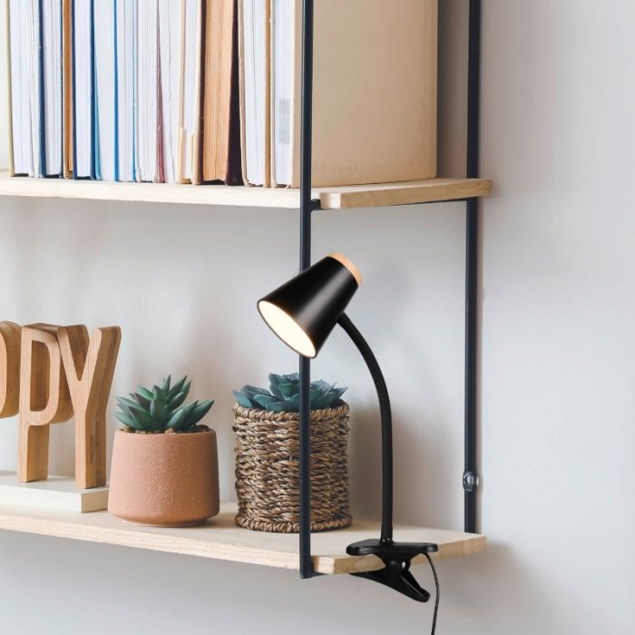 Lampe à pince moderne noire, Rahul, 4,5W, 3000K LED, avec interrupteur