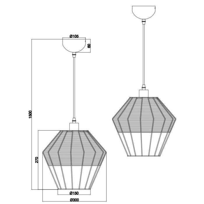 Suspension en rotin noire, Mirne